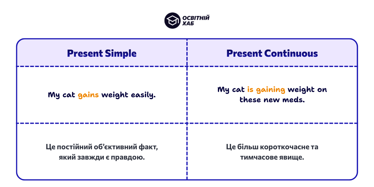 Present Simple vs Present Continuous (порівняння)